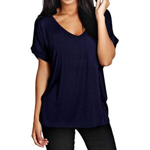 Candid Styles Women Baggy Oversized Loose Fit Turn up Batwing Sleeve Ladies V Neck Top T Shirt, XXXL 24-26 Plus Size, Navy - Batwing Turn up Short Sleeve V Neck Top