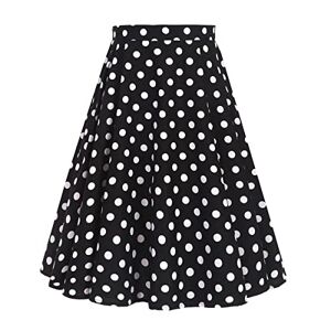 50s Skirts for Women Polka Dot Floral Print Swing Evening Party Cocktail Dress Black B L