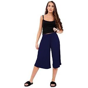 ZEE Fashion Womens Ladies Plain 3/4 Length Short Palazzo Trousers Casual Wide Leg Culottes Pants Plus Sizes UK 8-26 Navy