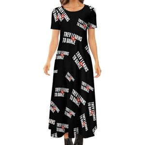 Songting Trev Learns to Dance Women's Summer Casual Short Sleeve Maxi Dress Crew Neck Printed Long Dresses S