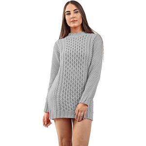 Generation Fashion New Ladies Women Crew Neck Knitted Long Sleeve Cable Knit Jumper Stretch Dress Top Sweater [Grey,L]