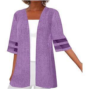 PRiME FunAloe Cropped Cardigans for Women UK Light Sweater Cotton Kimono for Women Plus Size Summer Cardigan Plain Solid Holiday Essentials Linen Half Sleeve Women's Open Front Lightweight Cardigan