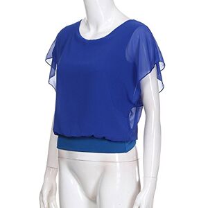 Clodeeu Women's Plain Tops Batwing Sleeve Crewneck Chiffon Blouse Summer Casual Tunic Shirts for Going Out Holiday Party Blue