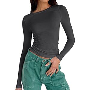 Women Y2k Basic Short Sleeve Top Slim Fitted Baby Tee Round Neck Skim Dupe Crop Top Blouse Aesthetic Streetwear