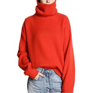 Women's High Neck Cashmere Jumpers Winter Warm Jumpers (Red, Large)