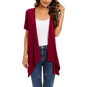 Fnkdor Ladies Sweaters for Fall Women Floral Short Sleeve Cardigans for Women Casual Drape Open Front Lightweight Summer Cardigan with Pocket High Low Hem Long Cardigan Vest for Women Wine