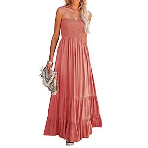 R.Vivimos Summer Fashion Boho Strapless Bandeau Shirred Floral Ruffle Tube Dress(Medium,Pink#2)