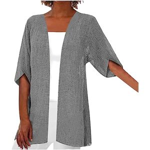 Haolei Summer Cardigans for Women UK Plus Size 22 Light Weight Kimono Cardigan Short Sleeve Half Loose Cover Up Solid Color Open Front Stretch Blouse Wrap Outwear Top Clearance Gray