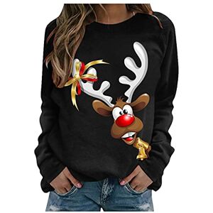 BLIBUNALA Funny Christmas Jumpers And Tees For Women Christmas O-Neck Jumper Ugly Casual Cute Sweatshirts Xmas Crewneck Pullover Long Sleeve Graphic Hoodie Shirts Black