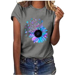 Generic Short Sleeve Blouse for Women UK Sunflower Print Crewneck Tops Ladies Summer Baggy T Shirts Casual Dressy Going Out Tunics