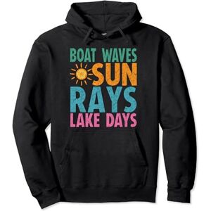 Summer Funny Beach Vacation Apparel Gifts Boat Waves Sun Rays Lake Days Cute Retro 70s Summer Vacation Pullover Hoodie