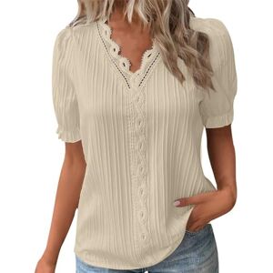 Generic Summer Tops for Women UK Size 18 Tops and Blouses Elegant T-Shirts Blouse Plain Blouses for Women UK Plus Size with Bow Ladies Cotton T Shirts Size 16 Womens Tops Size 18 UK Beige