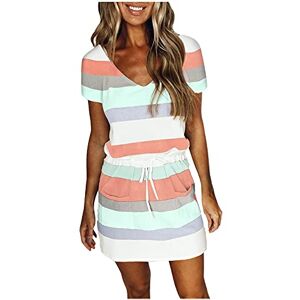 AMhomely Women Dress Sale Clearance Ladies Casual V-Neck Short Sleeve Bandage Stripe Printing Loose Dress Party Elegant UK Size