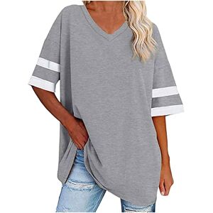 Amhomely Sale Clearance AMhomely T Shirts for Women UK Oversized Plus Size Color Block Tunic Tshirts Ladies Round Neck Striped Half Sleeve Baseball T Shirt Oversized Tee Shirts Blouse Crewneck Short Sleeve Tunic Tops Gray M