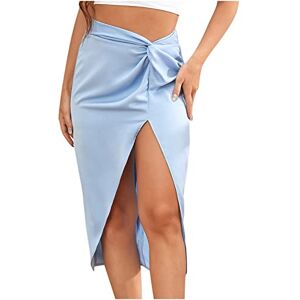 Haolei 2022 New Women Wrap Skirts Satin Split Skirt High Waist Casual Asymmetrical Solid Plain Summer Beach Midi Skirt UK Sale Clearance S-XL Blue