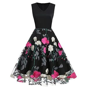 50s Dresses for Women UK, 1950s Dresses for Women Vintage Sleeveless Rockabilly Floral Swing Skater Dress Audrey Hepburn Retro Butterfly Tulle A-line Party Evening Cocktail Dresses Hot Pink & Peony M
