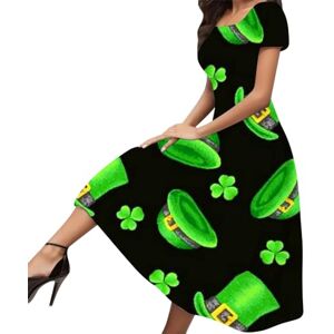 Valentine's Day Deals 2024 Womens St. Patrick's Day Dresses UK Trendy Shamrock Clover Printed Maxi Dress Short Sleeve Crew Neck Green Themed Sundress Black Short Dress for Women