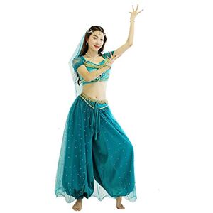 SELICO Princess Jasmine Set Halloween Cos Costume Adult Female Belly Dance Performance 4 Piece Set (Color : Black, Size : Large)