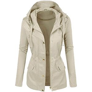 Buetory Women Oversized Military Safari Anorak Jacket Hoodies Zip Up Parka Casual Lightweight Utility Motorcycle Winter Coat(Khaki,Small)