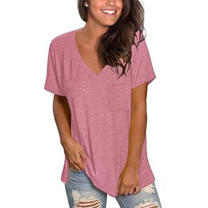 MOLERANI Womens Short Sleeve V Neck T Shirts Loose Casual Summer Tops Tees Pink L