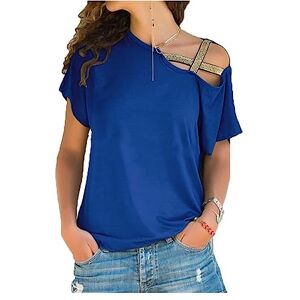 ASIYAN Tshirt Women's Short Sleeve Summer Off Shoulder Shirt Soft Tee Shirt Casual Irregular Short Sleeve T Shirt Shirts Womens Casual (Color : Blue, Size : 4XL)