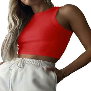 PENGXUAN ladies tops Knitted Khaki Autumn Women Tops Lady Crop Vest Solid Female Camis White Shoulder Ribbed Tank Tops -g1653 Red-l