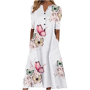 AMhomely Women Casual Elegant Dress Summer Midi Dress Boho Dress Loose Butterfly V-Neck Half Sleeve Button Pockets Long Dress Boho Dress Cocktail Holiday Beach Long Dress, 03 Pink, XXL