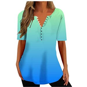 Women Baggy Tops For Summer 2023 Ladies Summer Tops Vintage Floral Printed Tunic Tops with Henley Neck Button Tunic Tops