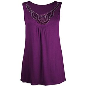 Candid Styles Womens Beaded Stud Flared Tunic Ladies Swing Long Vest Top T-Shirt Dress Plus Size 14-28, (22-24, Purple - Womens Plus Size 28 Flared Vest Top)