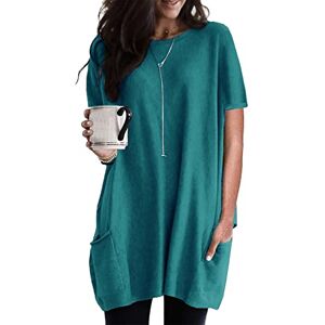 YMING Women Lightweight Oversized Sweatshirt Solid Color T Shirt Crew Neck T Shirt Turquoise 4XL