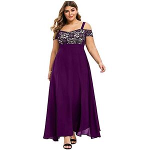 Janly Clearance Sale Plus Size Dress, Women Plus Size Cold Shoulder Floral Lace Maxi Party Evening Camis Long Dress, Printed Sleeveless Sundress, for Daily Wedding Party (Purple-XXL)