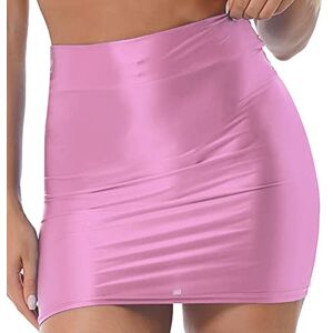 CHICTRY Women's Glossy Micro Mini Skirt High Waist Half Slips Skirt Pencil Skirt Ultrashort Skirt Pink L