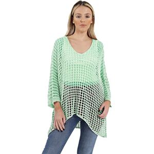 Zaif & Hari New Ladies Italian Lageenlook Lace Crochet Loose Knit Oversized Batwing Baggy Jumper Tunic TOP (One Size UK 10-26, Mint)