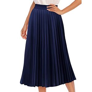 DRESSTELLS Pleated Midi Skirts for Women, Long High Waisted Chiffon Skirt, Aline Flare Casual Swing Skirt Summer 2024 Navy S