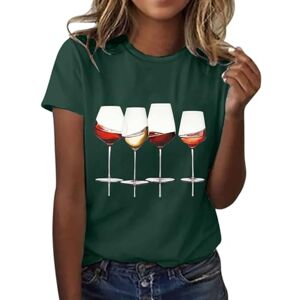 Generic Short Sleeve Blouse for Women UK Wine Glass Print Round Neck Tops Ladies Summer Baggy T Shirts Casual Dressy Going Out Tunics