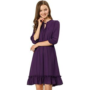 Allegra K Women's Ruffle Hem 3/4 Sleeve Smocked A-Line Short Chiffon Dress Purple M-12