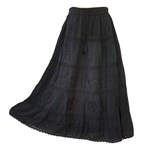 Ess Ell Exports Doorwaytofashion Women Cotton Maxi Full Length Skirt Embroidered Boho Casual Festival Summer UK 10,12,14,16,18 Black
