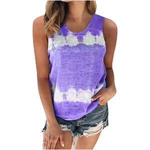 Haolei 2022 New Women's Sleeveles Tunic Tops UK Ribbed Tee Letter Print Regular Chiffon Blouse Butterfly Button Down Ladies Basic Longline T Shirts Summer Tunic Blouse Purple XXL