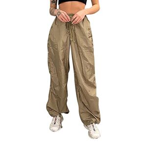 Generic Women's Gothic Cargo Trousers Y2k Baggy Long Loose Trousers High Waist Hip Hop Sweatpants Techwear - Streetwear Low 90 Streetwear Aesthetic Sizes Low Cut, brown, L