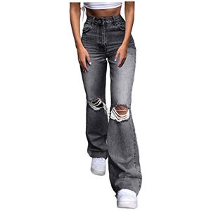 Générique Wide Hole Pocket Loose High Denim Trousers Women's Elastic Button Waist Jeans for Women Jeans for Women Leggings Child, grey, L