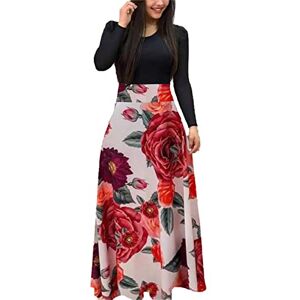 Generic Women Short Sleeve Loose Plain Casual Crew Neck High Waist Long Maxi Dresses Fashion Summer Floral Party Beach Dresss, Red 2, Small