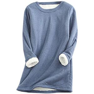 Betory Womens Cotton Thermal Fleece Lined Underwear Tops Casual Baselayer Long Sleeve Winter T-Shirt Sweatshirt Plus Size Blue