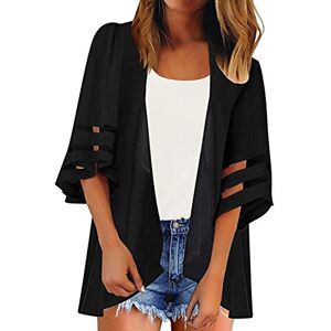 TTorju Women Chiffon Kimono Cardigans Summer Puff Half Sleeve Open Front Plain Beach Cover Ups Lightweight Casual Loose Blouse Sarong Shawl Tops for Ladies High Low Hem Black