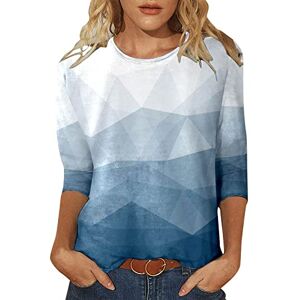 NQyIOS Women Casual Round Neck Three Quarter Sleeve T Shirt Top Colorful Gradient Geometric Print Tshirt Women S T Shirts Blue