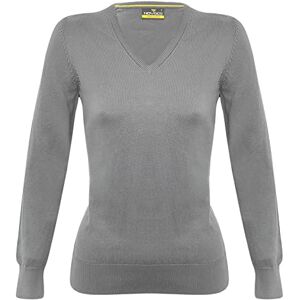 Style It Up Womens Ladies Plain Cotton Knitted Casual Long Sleeve V Neck Jumper Sweater Top (Grey - XL)