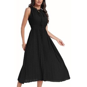 YUNDAI Womens Summer Maxi Dress Casual Round Neck Ruffle Hem Sleeveless Elastic High Waist A Line Solid Color Dresses, 2X-Large Black