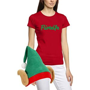 Coole-Fun-T-Shirts Elf Costume Set Flirtelfe Women's T-Shirt + Elf Hat Red/Green Size XS