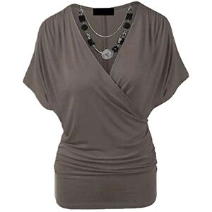 Candid Styles Womens Ladies Wrap Over Crossover V Neck Necklace Loose Tunic Batwing Top 8-22, XL 16-18 Plus Size, Mocha