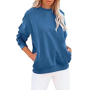 Birthday Blanket Womens Tunic Tops Zip Up Hoodie Y2K Teacher Gifts for Women Essentials Women's Crew Neck Solid Color Sweatshirt Long Sleeves Casual Pullover Cute Lightweight Loose Tops (Blue-3, L) Clearance Store