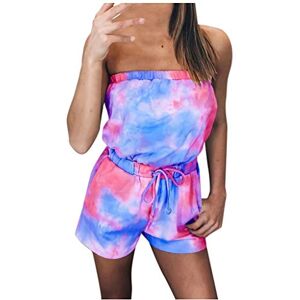 Janly Clearance Sale Woman Off Shoulder Playsuits Pants, Womens Tie-Dye Stars Sleeveless Beach Short Jumpsuit Strapless Summer Romper, for Summer (Blue/XL)